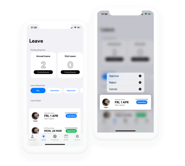 Mobile Leave Approval- view employees leave applications and perform approval actions