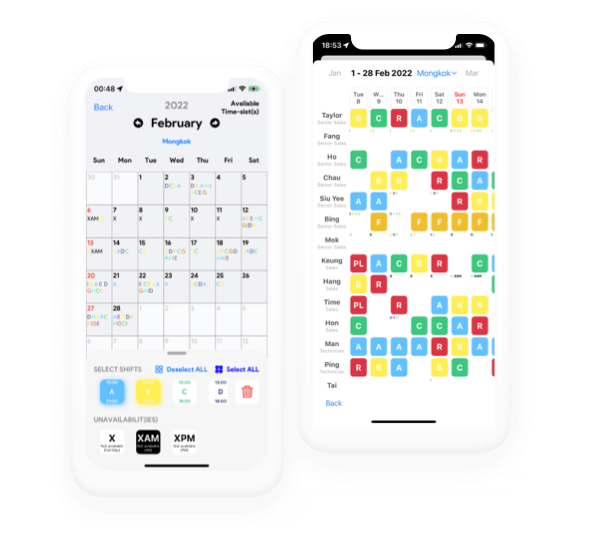 In PinShift Staff App, staff are able to mark their available timeslot / unavailable days for works in the calendar