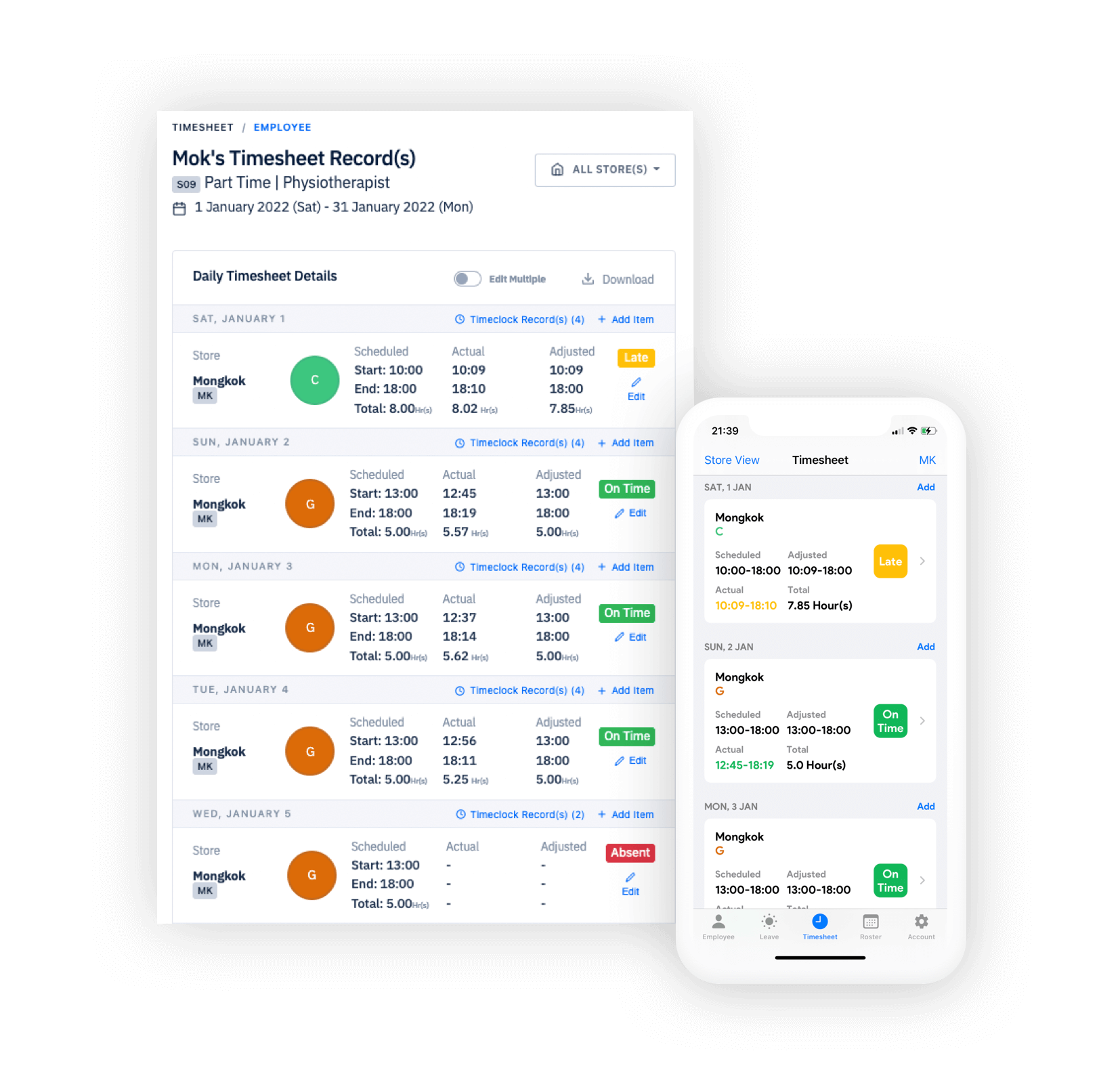 Timesheet management system, auto compare roster and attendance records